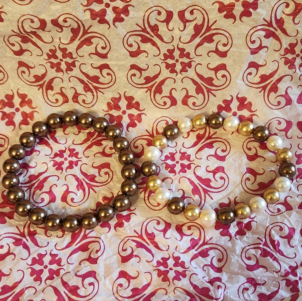Set Of 2 Pearl Beaded Bracelets